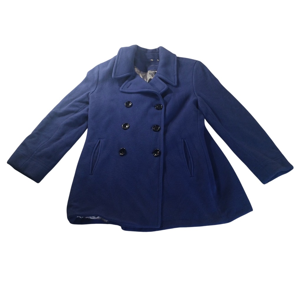 Calvin Klein Wool Blend Peacoat Blue 14 Double Breasted Classic Quiet Luxury‎